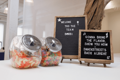 Jars of treats and welcome messages.